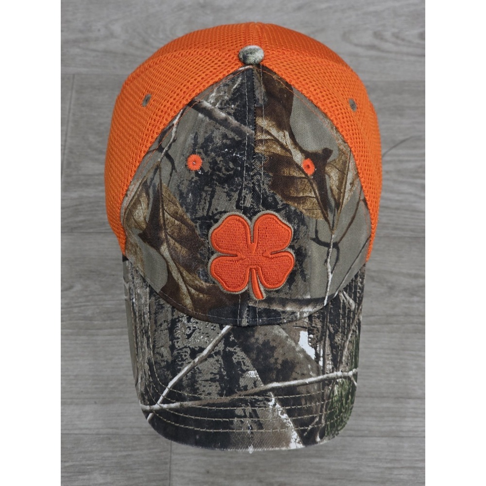 Black Clover Trucker Hat Cap L/XL Orange Camouflage Mesh Back Hunting Camo - Picture 2 of 7